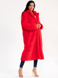 WOMEN'S LONG SLEEVE BUTTON CLOSURE FRONT POCKETS FAUX FUR TRENCH COAT