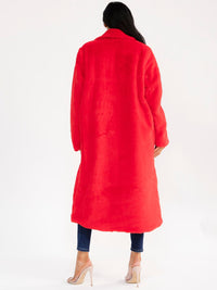 WOMEN'S LONG SLEEVE BUTTON CLOSURE FRONT POCKETS FAUX FUR TRENCH COAT