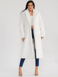 WOMEN'S LONG SLEEVE BUTTON CLOSURE FRONT POCKETS FAUX FUR TRENCH COAT