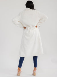WOMEN'S LONG SLEEVE BUTTON CLOSURE FRONT POCKETS FAUX FUR TRENCH COAT