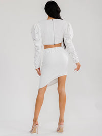 WOMEN'S LONG SLEEVE TOP & ELASTIC WAIST MINI SKIRT STUDS 2PC. SET