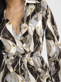 WOMEN'S LONG SLEEVE SURPLICE ELASTIC WAIST POCKETS MULTI PRINT JOGGER JUMPSUIT