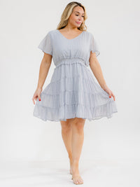 PLUS SIZE SHORT SLEEVE V-NECK ELASTIC WAIST SWISS DOTS MINI DRESS