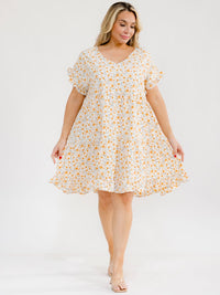 PLUS SIZE SHORT SLEEVE FRONT POCKETS FLORAL TUNIC MINI DRESS