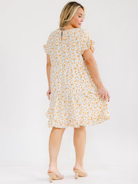 PLUS SIZE SHORT SLEEVE FRONT POCKETS FLORAL TUNIC MINI DRESS