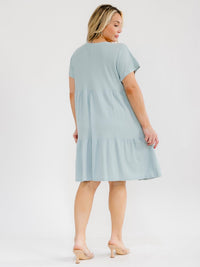 PLUS SIZE SHORT SLEEVE BUTTON UP TIERED TUNIC MINI DRESS