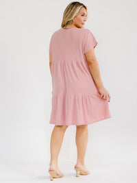 PLUS SIZE SHORT SLEEVE BUTTON UP TIERED TUNIC MINI DRESS