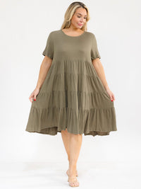 PLUS SIZE SHORT SLEEVE TIERED TUNIC MIDI DRESS