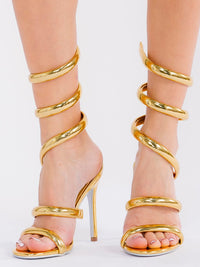 CAPE ROBBIN WOMEN'S METALLIC SQUARE TOE ANKLE WRAP 4 INCH HEELS