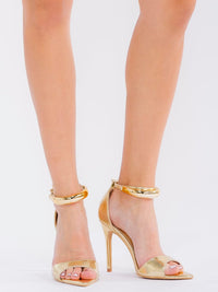 CAPE ROBBIN WOMEN'S POINTED TOE ANKLE STRAP WITH GOLD CHAIN CLOSED BACK HEELS