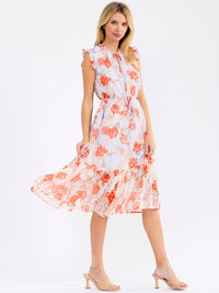 WOMEN'S SLEEVELESS V-NECK SELF TIE FLORAL MIDI DRESS