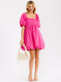 WOMEN'S SHORT PUFF SLEEVE SQUARE NECK SMOCK MINI DRESS