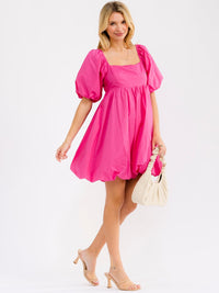 WOMEN'S SHORT PUFF SLEEVE SQUARE NECK SMOCK MINI DRESS