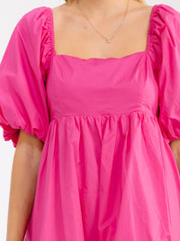 WOMEN'S SHORT PUFF SLEEVE SQUARE NECK SMOCK MINI DRESS
