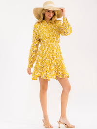 WOMEN'S LONG SLEEVE BUTTON UP ELASTIC WAIST EMBROIDERY MINI DRESS