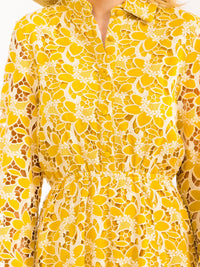 WOMEN'S LONG SLEEVE BUTTON UP ELASTIC WAIST EMBROIDERY MINI DRESS