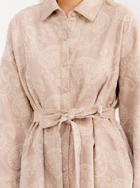 WOMEN'S LONG SLEEVE BUTTON UP FRONT POCKETS STITCH DETAILED MINI DRESS