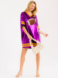 WOMEN'S SHORT SLEEVE V-NECK SEQUINS FOOTBALL LOOSE FIT METALLIC MINI DRESS