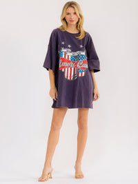 WOMEN'S SHORT SLEEVE FRONT POCKETS LOOSE FIT GRAPHIC MINI DRESS