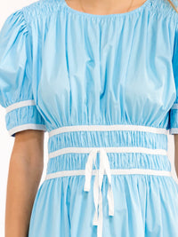WOMEN'S SHORT PUFF SLEEVE ELASTIC WAIST MAXI DRESS