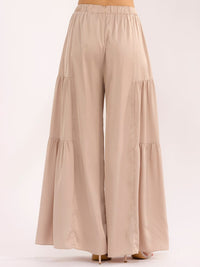 WOMEN'S ELASTIC WAIST FRONT POCKETS TIERED PALAZZO PANTS