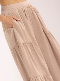 WOMEN'S ELASTIC WAIST FRONT POCKETS TIERED PALAZZO PANTS
