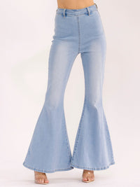 WOMEN'S ZIP UP WASHED BELL BOTTOM PANTS