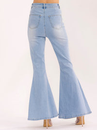 WOMEN'S ZIP UP WASHED BELL BOTTOM PANTS