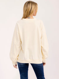 WOMEN'S LONG SLEEVE FRONT POCKETS GRAPHIC PULLOVER SWEATER