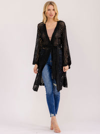 WOMEN'S LONG SLEEVE OPEN FRONT SELF TIE CROCHET CARDIGAN