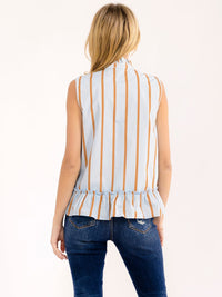 WOMEN'S SLEEVELESS FRONT TIE COLORBLOCK STRIPES TOP