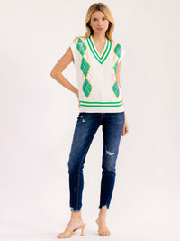 WOMEN'S SLEEVELESS V-NECK SEQUINS COLORBLOCK TOP