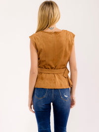 WOMEN'S SLEEVELESS BELTED VELVET TOP