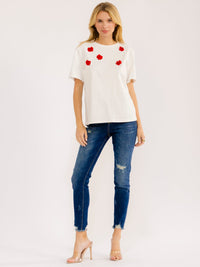 WOMEN'S SHORT SLEEVE SEQUINS DETAILED T-SHIRT