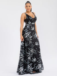 WOMEN'S SLEEVELESS V-NECK MESH SEQUINS MAXI GOWN DRESS