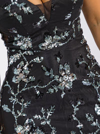 WOMEN'S SLEEVELESS V-NECK MESH SEQUINS MAXI GOWN DRESS
