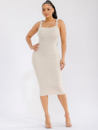 WOMEN'S SLEEVELESS RIBBED BODYCON MIDI DRESS