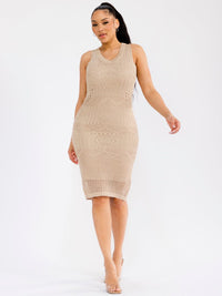 WOMEN'S SLEEVELESS BODYCON CROCHET MIDI DRESS