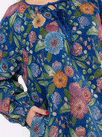 PLUS SIZE LONG SLEEVE FRONT FRONT POCKETS FLORAL PRINT MINI DRESS
