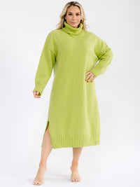 PLUS SIZE LONG SLEEVE TURTLE NECK SIDE SLIT MAXI DRESS