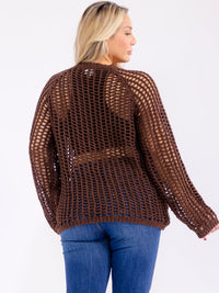 PLUS SIZE LONG SLEEVE CROCHET PULLOVER SWEATER