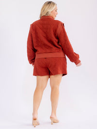 PLUS SIZE LONG SLEEVE SWEATER & ELASTIC WAIST POCKETS MINI SHORT QUILTED 2PC. SET