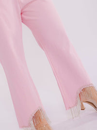 PLUS SIZE BUTTON CLOSURE POCKETS RHINESTONES DETAILED DENIM PANTS