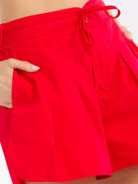 WOMEN'S ELASTIC WAIST FRONT POCKETS SELF TIE MINI SHORTS