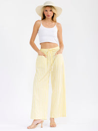 WOMEN'S ELASTIC WAIST FRONT POCKETS WIDE LEG STRIPES COLORBLOCK PANTS