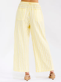 WOMEN'S ELASTIC WAIST FRONT POCKETS WIDE LEG STRIPES COLORBLOCK PANTS