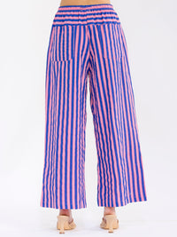 WOMEN'S ELASTIC WAIST FRONT POCKETS WIDE LEG STRIPES COLORBLOCK PANTS