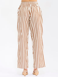 WOMEN'S ELASTIC WAIST FRONT POCKETS STARIGHT LEG STRIPES COLORBLOCK PANTS