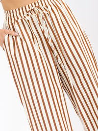 WOMEN'S ELASTIC WAIST FRONT POCKETS STARIGHT LEG STRIPES COLORBLOCK PANTS