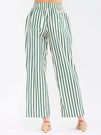 WOMEN'S ELASTIC WAIST FRONT POCKETS STARIGHT LEG STRIPES COLORBLOCK PANTS
